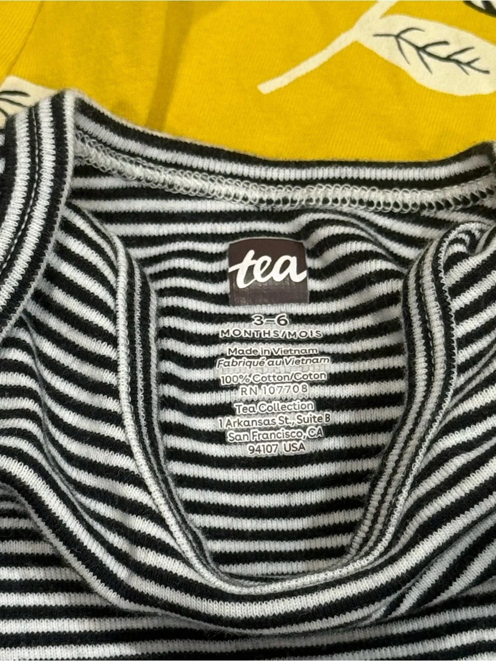 Tea Collection Mustard Floral & Black White Stripe Baby Romper 3-6m 100% Cotton